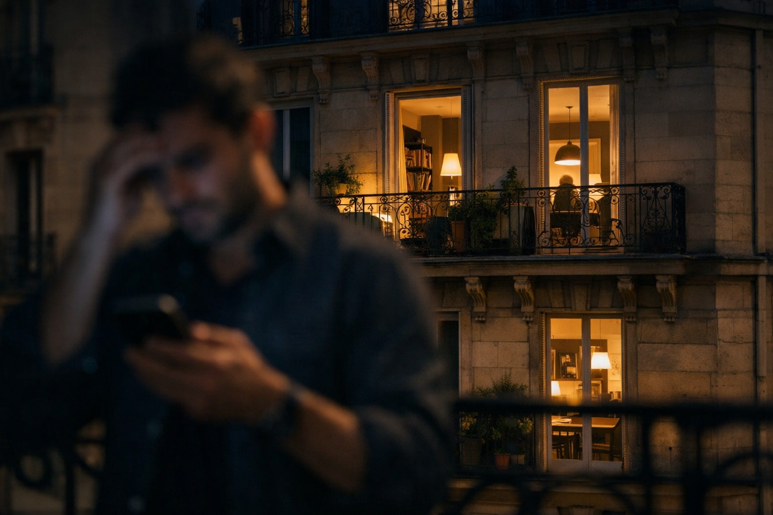 Propriétaire devant son immeuble parisien